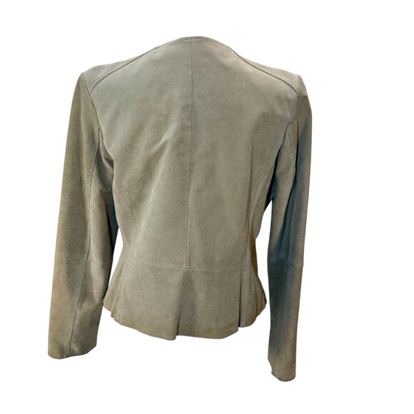 Women’s Taupe/Beige Suede Moto Jacket – Collarless Zip Front - Picture 8 of 8